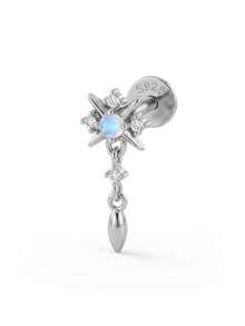 IN Z 1 Stück 925er Sterlingsilber Natürlicher Mondstein Vier-Spitzen-Stern Quaste Anhänger Zirkonia Einlage Flache Rückseite Ohrstecker | Mini Ohrstecker | Stapelbarer Ohrring | Natürlicher Mondstein Ohrring | 925er Sterlingsilber Schmuck | Geeignet für den täglichen Gebrauch von Frauen | Verkauft als Einzelstück (Nicht als Paar) - Anhänger in Form eines vierzackigen Sterns - Übersicht 12