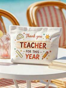 "Thank You Teacher" Printed Makeup Bag | Best Teacher Themed Cosmetic Storage Bag | Travel Organizer Bag | Travel Essential | Poolside Companion | Toiletry Bag | Pool Storage Bag | Mother's Day Gift | Teacher's Day Gift | Suitable For Mom, Teacher, Friend And Nurse | Summer Beach Bag | Home Essential | Easy To Clean Design | Portable Makeup Box, Teacher Gift, Thank You Teacher Gift, Classroom Essential - Multicolor - View 3