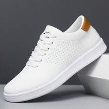 STARNOVO Men's Classic Solid Color Low-Top Sneakers, Comfortable Non-Slip Lace-Up Casual Sports Shoes, Round Toe, Suitable For Outdoor Activities, All-Season Daily Wear - White - View 3