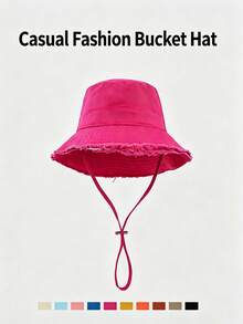 1pc Women's Drawstring Bucket Hat, Adjustable Chin Strap, Distressed Effect, Soft Fabric, Sun Protection And Windproof, Fashionable And Versatile, Suitable For Travel, Beach, Vacation, Daily Casual - Bucket Hat - View 3