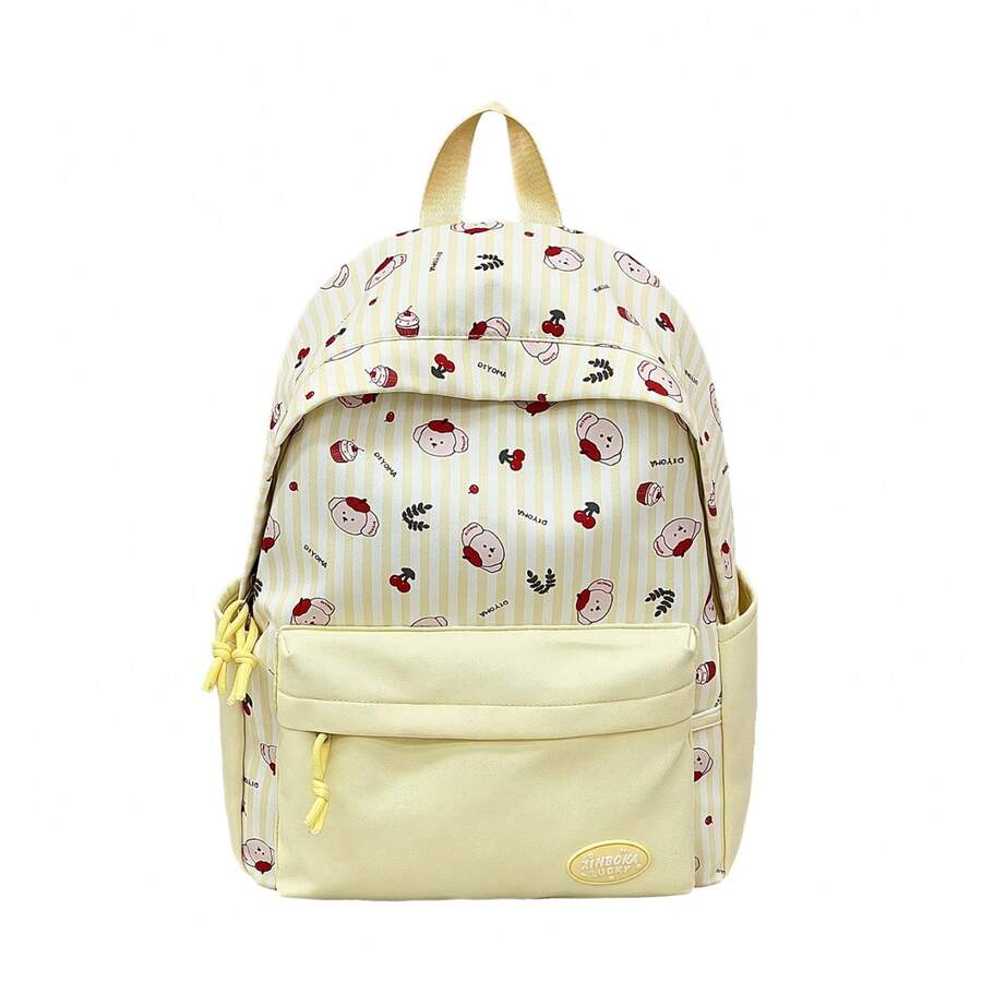 LECEY Mochila de gran capacidad con estampado de dibujos animados a rayas - Amarillo - Ver 1