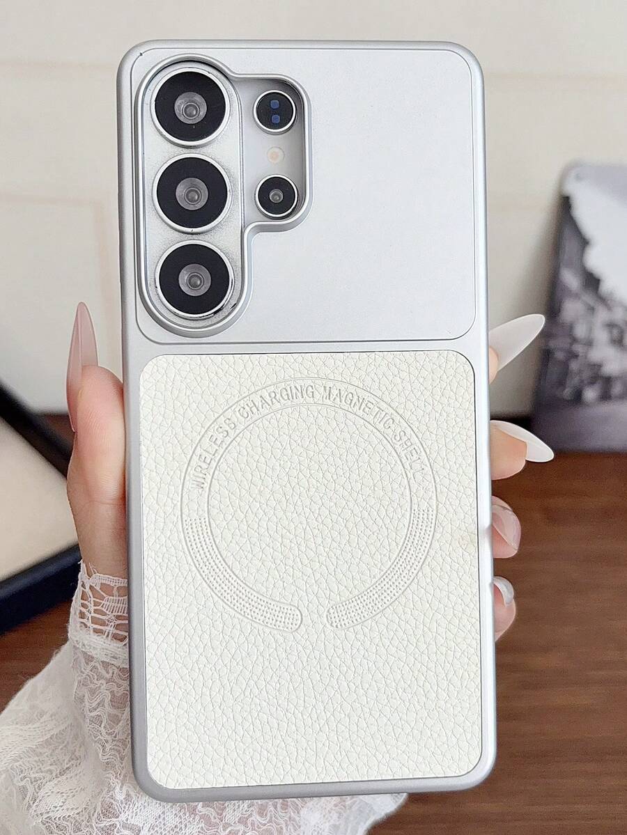 Luxury Electroplated Metal Litchi Pattern Faux Leather Magnetic Phone Case Compatible With Samsung Galaxy S26 S25 S24Ultra Plus Wireless Charging Shockproof Protective Back Cover ﻿