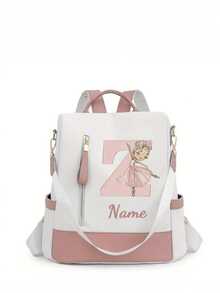 Personalized Custom Name A-Z 26 English Letters Premium Backpack, Fashion Anti-Theft Versatile Large Capacity Travel School Bag, Exquisite Cute Pink Ballet Girl Pattern Fashion Contrast Color Design Lightweight Large Capacity, Perfect For Daily Outings, Work Commute, School - White and Pink - View 34