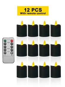 6/12/24pcs Flameless Candle Lights With Remote Control, Timer/Remote Function, Battery Operated, LED String Lights, Odorless Flameless Candles, Mini Candles, Wish Candles, For Tabletop Centerpiece Decor, Suitable For Home, Halloween, Christmas, Mother's Day, Valentine's Day, Birthday, Wedding, Party, Dining Table, Various Holiday Atmosphere Lights - Black - Warm Light - View 12
