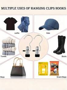 20/10/1pc Stainless Steel Multi-Function Clips Hooks, Multi-Purpose Space-Saving Hanging Rack, 360° Rotating Portable Storage Clip, Back To School Essential, Heavy-Duty Clothing Hook, Non-Slip Coating, Suitable For Closet, Travel (Black) - Multicolor - View 4