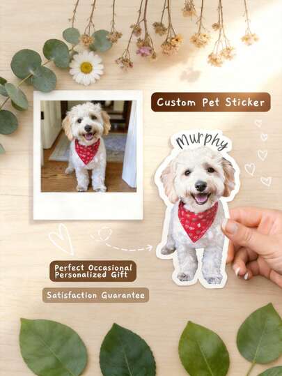 Custom Pet Photo Stickers Personalized Pet Name Vinyl Decals Waterproof UV Resistant Die Cut Stickers For Water Bottles Laptop Car Window Pet Lover GiftPersonalized Pet Face Stickers Custom Dog Cat Photo Vinyl