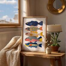1pc Framed/Unframed Vintage Sardine Coastal Canvas Poster Colorful Fish Mediterranean Kitchen Wall Art Print Minimalist Aesthetic Dopamine Decor Painting For Apartment,Living Room,Bedroom,Modern Home Decoration - A - View 5
