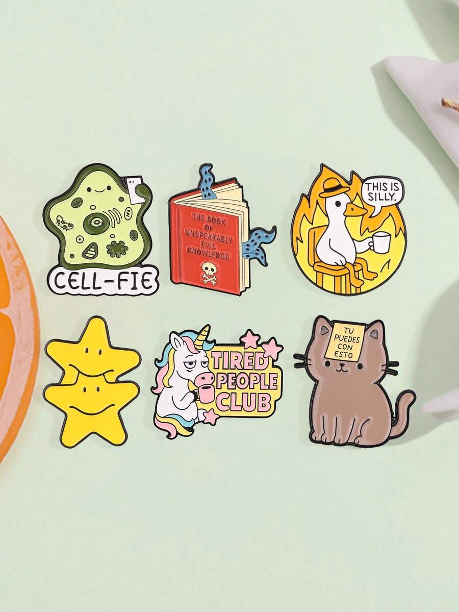 Limited-Edition English Slogan Charm Set - CELL-FIE. Features Cute Animal Accessories Such As Cells, Tired Unicorns, And Funny Flame Ducks.