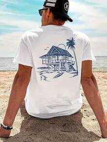 Men's Round Neck Letter Print Short Sleeve T-Shirt, Suitable For Summer Casual Sports - 白色 - 查看 1