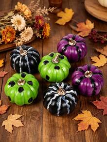 6pcs Realistic Pumpkin Set, Faux Farmhouse Vegetables, Halloween Thanksgiving Autumn Holiday Home Bathroom Office Bedroom Background Desktop Decor - Pumpkin - View 3