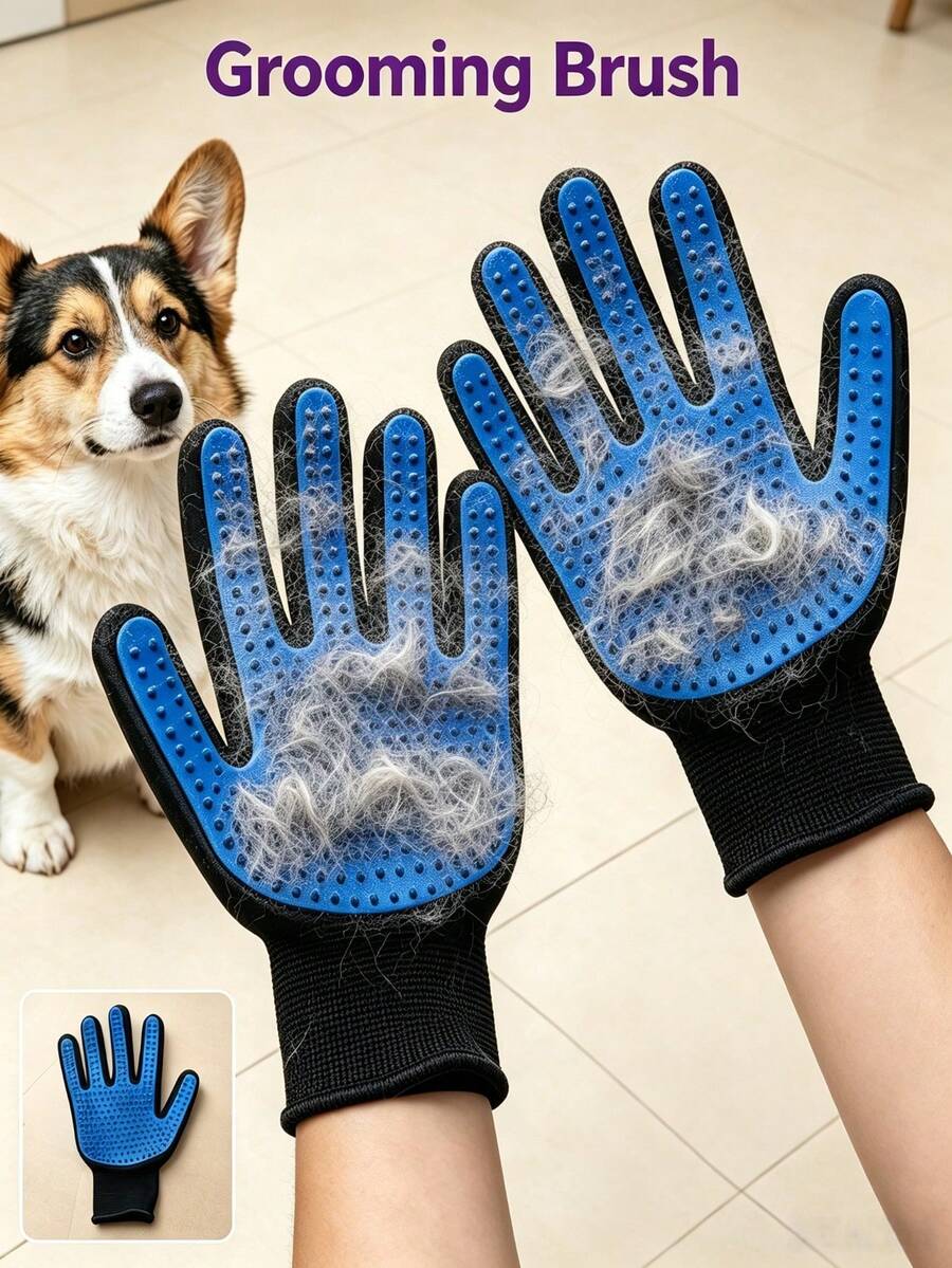 1/2件装宠物脱毛手套，适用于犬猫，二合一硅胶多功能宠物梳毛刷，温和脱毛刷，适用于长毛和短毛宠物，易于清洁，无痛梳理，舒缓按摩