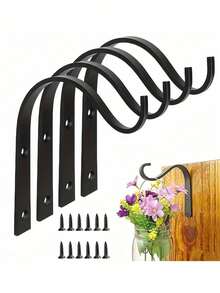 4/8pcs Black Sturdy Arched Multi-Purpose Iron Hooks, Rust-Resistant Plant Hangers, Suitable For Hanging Wind Chimes, Wall-Mounted Plant Racks, Large Outdoor Planters And Stands, Applicable For July 4th Decor, Gardening Tools, Outdoor Furniture, Outdoor Decor - Multicolor - View 2