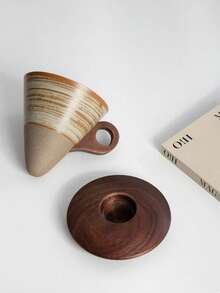 200ml Handmade Ceramic Pour-Over Coffee Cup Set | Integrated Cone-Shaped Filter And Cup Body Design | Reusable No-Filter Paper Brewing System | Rustic Stone Glaze With Wooden Tray | Suitable For Home, Office, Cafe, Camping, Travel, Tea And Coffee Lovers - Multicolor - View 5