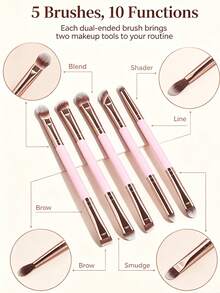 YZIMENG 5Pcs Double Ended Eye Makeup Brushes Set Soft Synthetic Eyeshadow Concealer Blending Eyebrow Liner Brush Pink Handle Professional Eye Makeup Tools - Pink - View 2