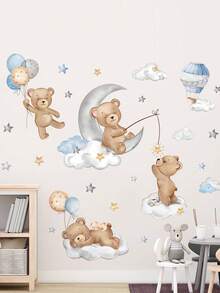 2pcs Jungle Animal Polka Dot Wall Decals Lion Giraffe Baby Elephant Monkey And Sleeping Bear Animal Peek-A-Boo Stacked DIY Peel And Stick Vinyl Stickers For Nursery Door, Hallway, Kids Bedroom Wall Home Decor Art Stickers Back To School Gift - Multiple Styles - View 7