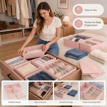 1-12 Peças Organizador de Gaveta Dobrável de Tecido com Divisórias, Caixa de Armazenamento para Roupas Íntimas, Sutiã, Meias, Gravatas, Cesta Divisória para Guarda-Roupa, Penteadeira, Armazenamento de Roupas Economizador de Espaço para Quarto e Dormitório, Essenciais de Armazenamento Doméstico para Roupas Íntimas e Cosméticos - Rosa empoeirado - Visão 4