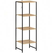 Freestanding Bathroom Shelf In Bamboo And Steel, 4 Tiers, 36.5 X 33 X 110 Cm, Natural Color - Natural Color - View 1