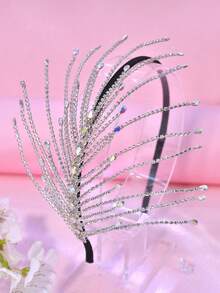 1pc Elegant Rhinestone Tassel Bridal Headband Hair Accessory For Women, Suitable For Celebration, Ball, Party, Photography - Silver - View 6