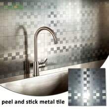 shiny home Shinyhome 10Pcs Peel-And-Stick Metal Back Plate Tiles - Waterproof, Oil-Proof, Heat-Resistant, Suitable For Kitchen, Bathroom, Living Room Decoration - Silver Metal Model - View 6
