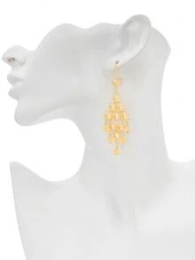 3pcs/Set Retro Coin, Tassel, Geometric & Rose Flower Pattern Charm, 18K Gold Plated, European & American Dubai Style Necklace + Earrings, Elegant Wedding Bridal Jewelry Gift Set For Mom, Sister, Valentine's Day Valentines,Mom,Mother,Mother's Day,Gift - Gold - View 7