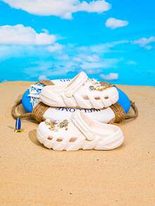 HOEASE Zuecos para jóvenes, zapatos de jardín y playa de EVA para niñas en verano, diseño transpirable sin cordones, diseño con purpurina rosa para actividades en el hogar y al aire libre - Beis - Ver 6