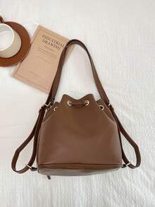 Korean Style Niche Design Backpack Large Capacity Cute Casual Versatile Student Bucket Bag - Coffee - View 9