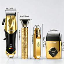 BLUTOOL 4-In-1 Professional Hair Clippers Set, Cordless Beard Trimmer & Electric Shavers Kit, LCD Display Barber Clippers For Men, USB Rechargeable Grooming Kit, Perfect Gift For Christmas/Birthday/Father's Day - Gold - View 2