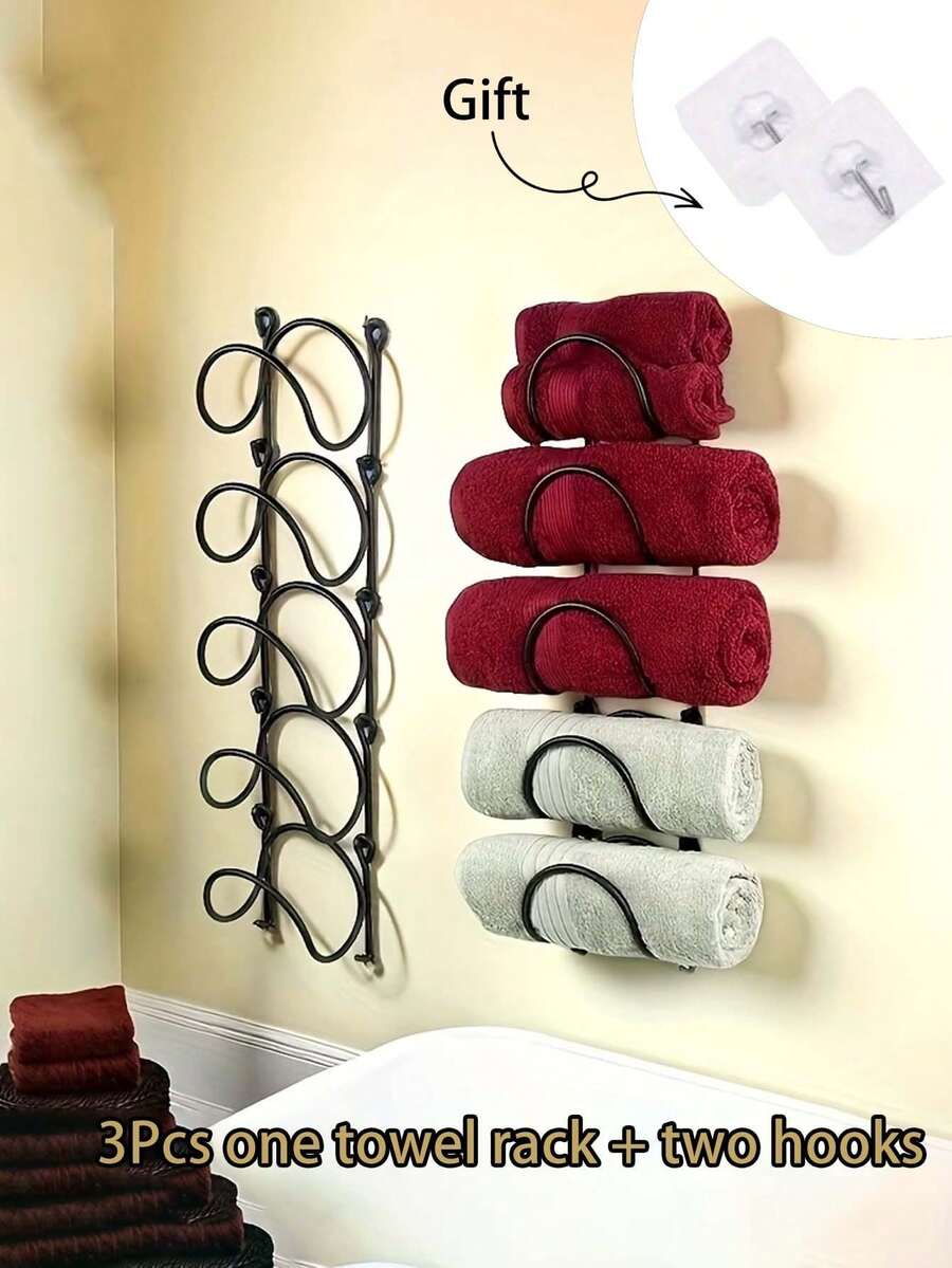 1pc Drill-Free Bathroom Towel Rack - Multifunctional Multilayer Towel Rack And Kitchen Storage/Display Shelf, Easy Installation Space-Saving Multifunctional Portable Bathroom Decor Towel Rack - Multicolor - View 1