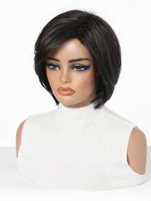 8 Inch Straight Low Curvature Heat Resistant Synthetic Bob Wig Natural Black Layered Side Part Short Wigs For Women Daily Office Wear - Multicolor - View 6