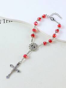 GO2CJBEADS 1pc Faceted Glass Bead Cross Rosary Ornament Dual Use Catholic Prayer Bracelet Car Rearview Mirror Hanging Gift - Z0745 - View 10