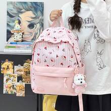 LECEY Mochila de gran capacidad con diseño de cremallera a rayas - Rosa - Ver 2
