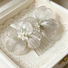 1 pièce Peigne à cheveux nœud argenté pour mariée et demoiselle d'honneur, accessoire capillaire fait main pour mariage et Saint-Valentin - Multicolore - Voir 6