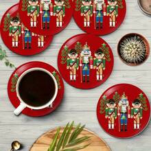 Merry Christmas PET Coasters, Christmas Elements Nutcracker Pattern Design Heat-Resistant Coasters, Washable, Affordable, Suitable For Event And Party Decorations, Table Centerpieces, Halloween, Christmas, Thanksgiving Holiday Decor - PET-329 - View 9