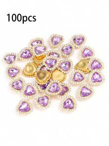 100pcs/16mm Fashion New Colorful Heart-Shaped Rhinestone Rings Hand-Sewn DIY Accessories 30pcs Random Color - Multi-colored Heart-shaped Diamonds - View 21