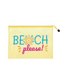 PVC防水海灘防曬化妝包，彩色網格化妝袋，印有「BEACH PLEASE」字樣與海星圖案，海灘主題收納包，大容量透明旅行盥洗包，適合度假、浴室、宿舍、夏季海灘、游泳與旅行。獨特生日禮物、旅行紀念品、教師節禮物、開學必備 - 彩色 - 查看 14
