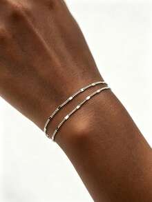 1pc S925 Sterling Silver Minimalist Cool Aesthetic Ins Double Layer Twisted Plain Chain Bracelet For Women, Light Luxury Personalized Exquisite Elegant Artistic Korean Style Niche High-End Sweet Jewelry, Daily Casual Fashion Gentle Accessory Gift - Double Layer - View 9