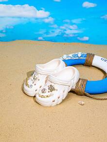 HOEASE Zuecos para jóvenes, zapatos de jardín y playa de EVA para niñas en verano, diseño transpirable sin cordones, diseño con purpurina rosa para actividades en el hogar y al aire libre - Beis - Ver 2
