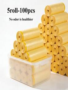 5 Rolls 100 Yellow Leak-Proof And Odor-Proof Trash Bags - Extra Large Thick Plastic Bags, Leak-Proof, Odor-Proof, Tear-Resistant, Suitable For Home, Office, Kitchen, Bathroom, Outdoor, Commercial Use - Kitchen Waste Disposal, Odor-Proof Material, Daily Essential, Keep Clean - Multicolor - View 4