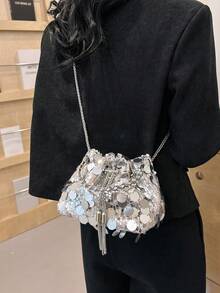 Women's Personalized Sequin Evening Bag, Fashion Colorful Clutch, Versatile Shoulder Crossbody Bag - Silver - View 4