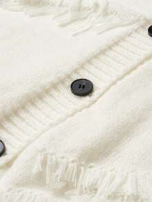 Cardigan de punto de unicolor simple para hombre con diseño de botones - Chaqueta suéter de estilo relajado - Blanco - Ver 6