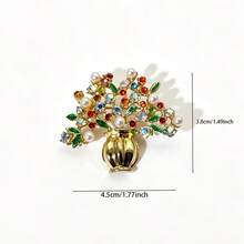 Vintage Heavy-Duty Vase Colorful Rhinestone Faux Pearl Brooch, Luxury Money Tree Bouquet Pin, Suitable For Women's Daily Casual Blazer Accessory, Backpack, Hat, Evening Dress Decoration Pin, Unique Banquet Party Jewelry Gift - Vase - View 12