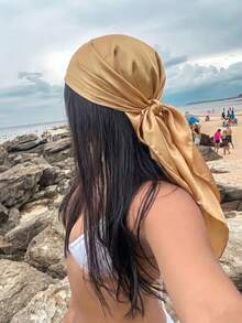 1件女款休閒純色春季新款頭巾/圍巾，夏季髮飾，適合度假、海灘派對與街頭時尚 - 薑黃色 - 查看 2