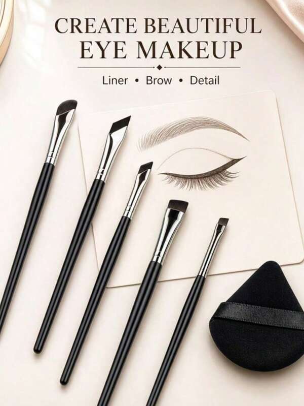 1 Set Of 5 Precision Eye Makeup Brushes And 1 Black Brush, Including Sickle-Shaped Eyeliner Brush, Angled Eyeliner Brush And Brow Brush, Easily Create Beautiful Eye Makeup. Convenient For Travel, Perfect Choice For Eyes (Makeup Brush Set)