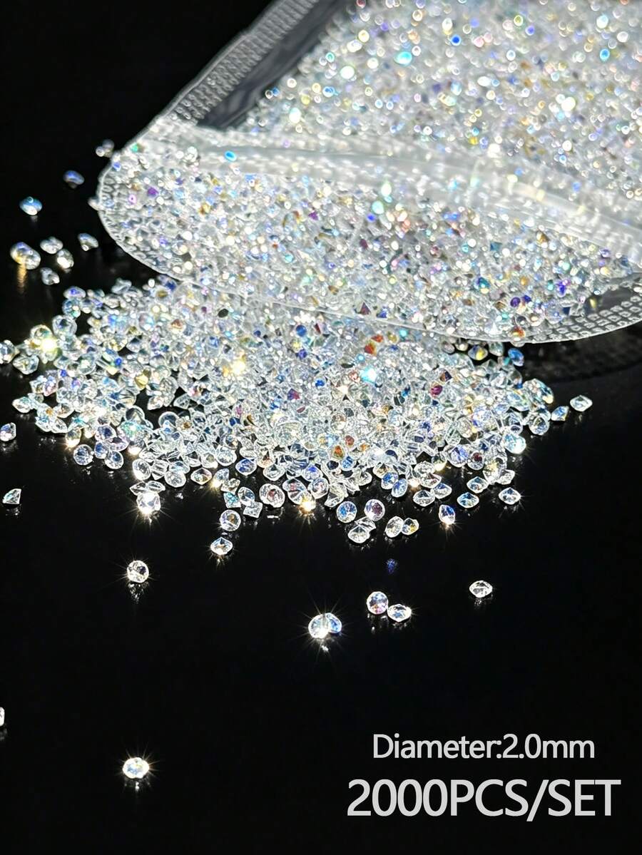 1 Pack (2000pcs) Mini Transparent Rhinestones, Crystal Nail Art Gems For Making Accessories, Shoes, Clothing, Cosmetics, Bags, Nail Art Decor, DIY Crafts Nail Charms - Clear - View 1