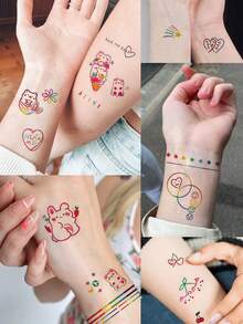 30 Sheets Combo Pack,Temporary Tattoo Stickers Colorful Cute Mixed Small Patterns Tattoo Set Waterproof Long Lasting Fake Tattoos For Women Girl, Cute Designs For Arm Forearm Chest Back, Festival Party Daily Wear - Multicolor - View 6