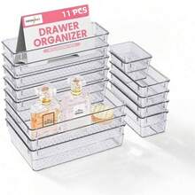 Drawer Organizer Divider Set, 4 Sizes Transparent Plastic Storage Bins Trays - Suitable For Vanity, Kitchen Utensils, Office Supplies, Bathroom, Dressing Table Drawers, RV Cabinets - Clear - View 11