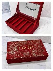 Dior 紅色亮片鏡面珠寶盒 5格口紅收納盒 新娘婚禮禮物 化妝品收納盒 唇彩化妝展示盒 - 紅色 - 查看 2