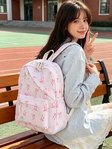 1 Set Tas Ransel Sekolah - Tas Ransel Kapasitas Besar Motif Pita + Tas Bekal + Tempat Pensil, Set Multi-Piece, Dengan Kompartemen Laptop, Tas Ransel Nilon Tahan Lama, Tas Ransel dengan Tali Bahu yang Dapat Diatur - Tas Ritsleting Ringan dan Portabel, Cocok Untuk Pelajar/Remaja/Lulusan, Sempurna Untuk Aktivitas Luar Ruangan/Perjalanan/Sekolah Menengah Pertama/Sekolah Menengah Atas/Perguruan Tinggi, Tas Ransel Penting untuk Kuliah - Beraneka warna - View 7