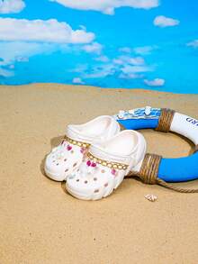 HOEASE Sepatu Bakiak Anak Perempuan, Sepatu Taman dan Sepatu Pantai EVA Musim Panas untuk Anak Perempuan, Desain Slip-On yang Bernapas, Desain Glitter Merah Muda untuk Aktivitas di Rumah dan Luar Ruangan - Krem - View 2