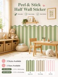 SUPSTICKER 1件裝彩色波浪條紋半牆貼，防水可移除PVC自黏式壁紙，適用於嬰兒房與臥室，11.72*35.43/47.24英吋 - 彩色 - 查看 1